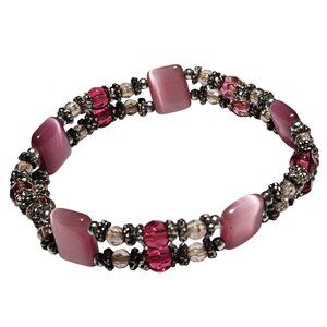 Elegant Pink Silver Beaded Stretch Bracelet Classic Fashion Jewelry Women